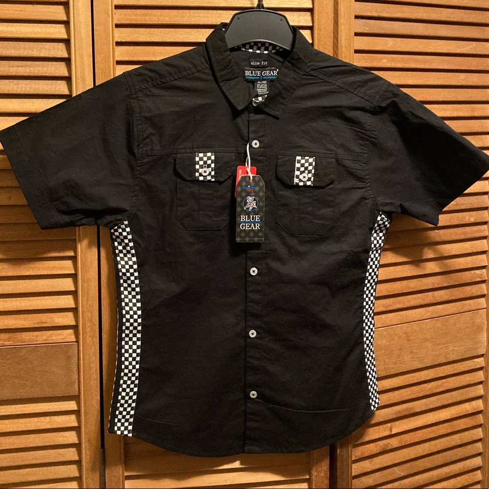 Blue Gear Black & White Slim Fitted Stretch Shirt